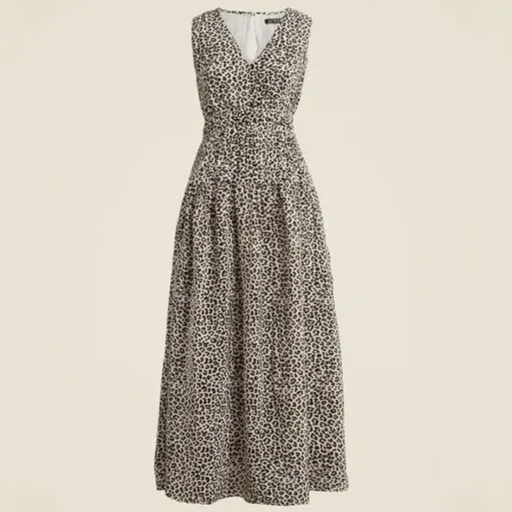 (Tall) J.Crew Hyacinth Smocked Leopard Print Drapey Sleeveless Maxi Dress Sz ST